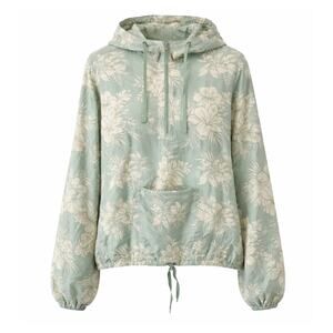 Hurley Green and Beige Tropical Print Cropped Hoodie Extra Large